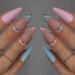 24pcs Full Cover Long False Press On Nails With Designs Light Green Stripe Gradient