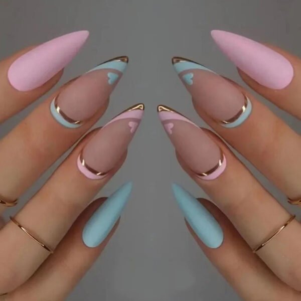24pcs Full Cover Long False Press On Nails With Designs Light Green Stripe Gradient