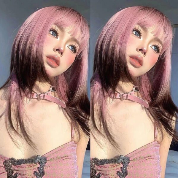 OLACARE Synthetic Long Straight Lolita Wig with Bangs Wig  Mixed Black Red Blonde Cosplay