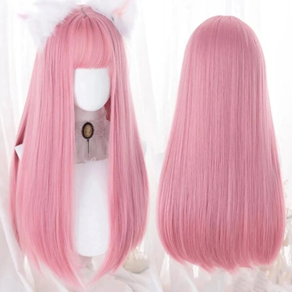 OLACARE Synthetic Long Straight Lolita Wig with Bangs Wig  Mixed Black Red Blonde Cosplay