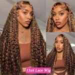 Women's Highlight Ombre Lace Front Wig Human Hair Curly Wigs Brazilian Honey Blonde Pre Plucked
