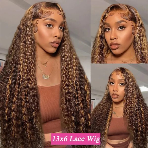 Women's Highlight Ombre Lace Front Wig Human Hair Curly Wigs Brazilian Honey Blonde Pre Plucked