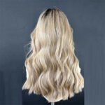 Lace Part Wigs for Women Ombre Ash Honey Blonde Colored Glueless Wigs with Bangs WEar and go 100% Natural Woman"s Wig Synthetic