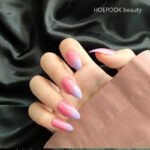 24pcs Full Cover Long False Press On Nails With Designs Light Green Stripe Gradient