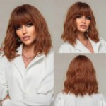 Women Grey Wavy Bob Wigs with Bangs Short Blonde Ombre Synthetic Wig with Dark Roots Natural Hair for Daily Use