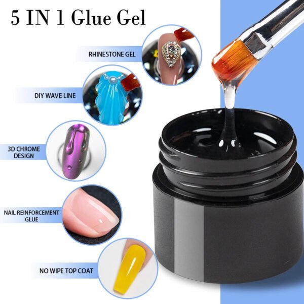 5 in 1 Glue Gel Reinforcement Gel No Wipe Top Coat Nail Art  Soak Off UV Gel Varnish 3D Chrome Design Super Diamond Gel