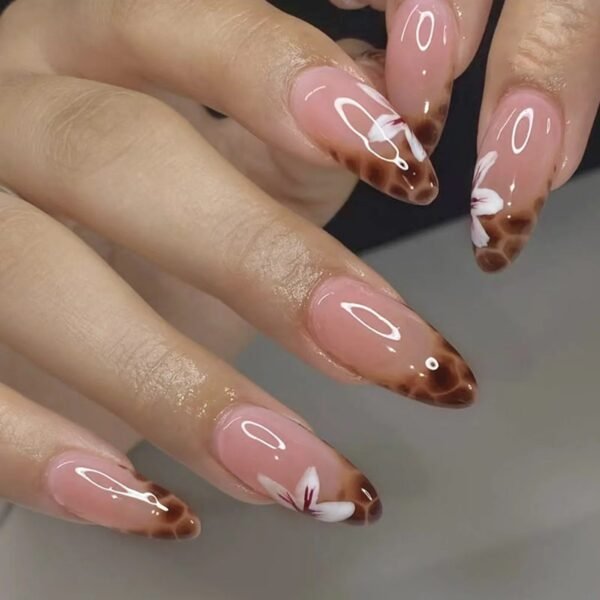 24Pcs Pink French Style Fake Press on Nails 3D Bowknot Designs Short Square