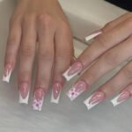 24Pcs Pink French Style Fake Press on Nails 3D Bowknot Designs Short Square