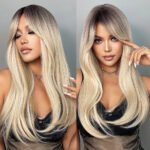 Long Straight Blonde Synthetic Wigs highlight Golden Hair Natural Female wig Middle Part Wigs For Cosplay Party Heat Resistant