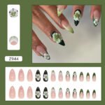 24pcs White Flower Fake Press on Nail Tips Yellow Pink Blush Full Cover Almond Shaped