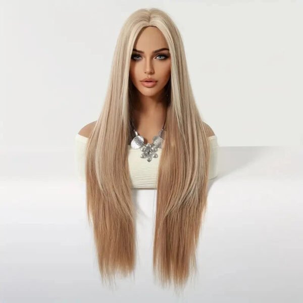 Long Straight Blonde Synthetic Wigs highlight Golden Hair Natural Female wig Middle Part Wigs For Cosplay Party Heat Resistant
