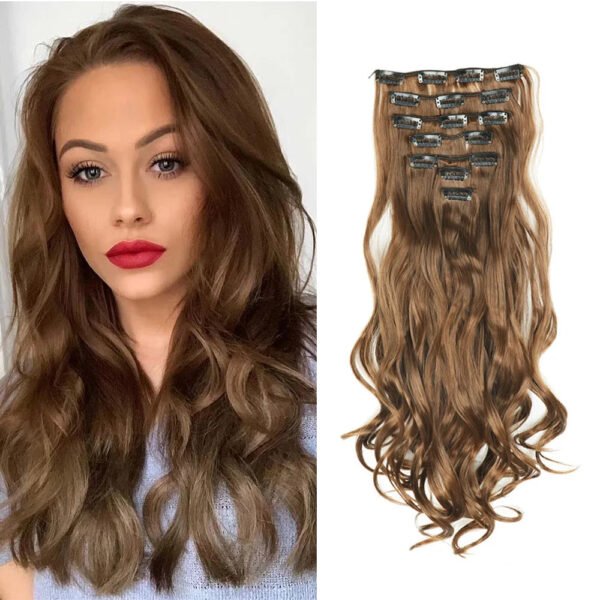 Clip In Hair Extensions 7 PCS Full Head 22-Inch-Long Curly Wavy Synthetic Hair Pieces