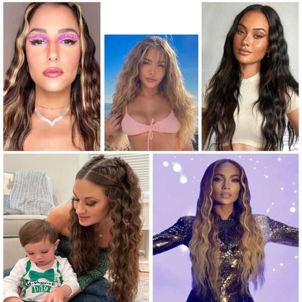 Clip In Hair Extensions 16 Clips 22-Inch-Long Water Wave Full Hair Extension Synthetic