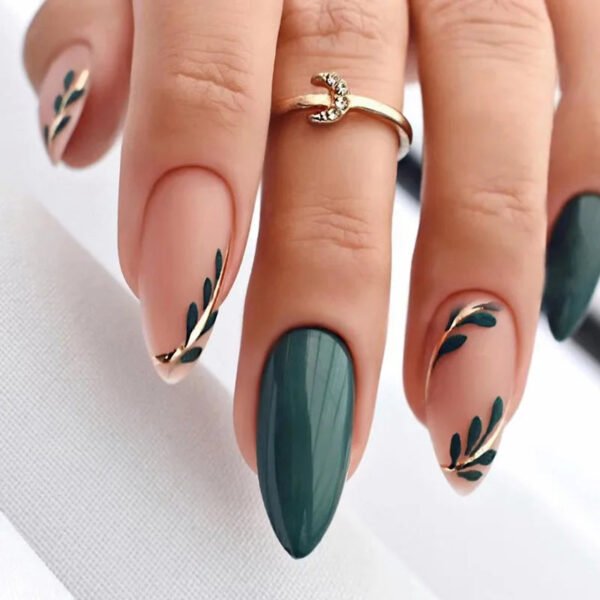 24pcs Full Cover Long False Press On Nails With Designs Light Green Stripe Gradient