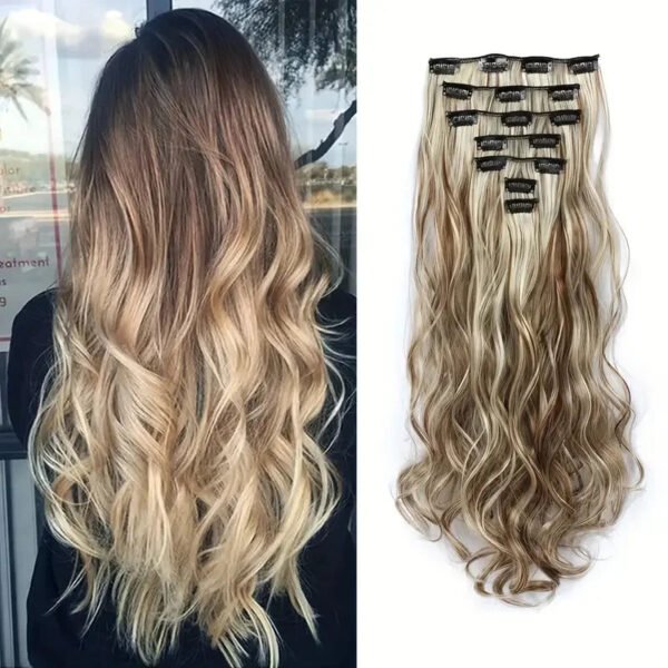 Clip In Hair Extensions 7 PCS Full Head 22-Inch-Long Curly Wavy Synthetic Hair Pieces
