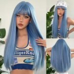 Long Straight Blonde Synthetic Wigs highlight Golden Hair Natural Female wig Middle Part Wigs For Cosplay Party Heat Resistant