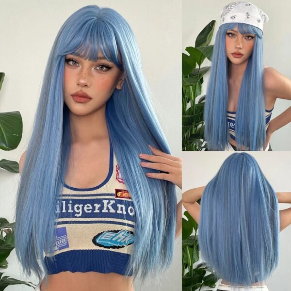 Long Straight Blonde Synthetic Wigs highlight Golden Hair Natural Female wig Middle Part Wigs For Cosplay Party Heat Resistant