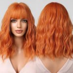 Women Grey Wavy Bob Wigs with Bangs Short Blonde Ombre Synthetic Wig with Dark Roots Natural Hair for Daily Use
