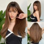 Long Straight Blonde Synthetic Wigs highlight Golden Hair Natural Female wig Middle Part Wigs For Cosplay Party Heat Resistant
