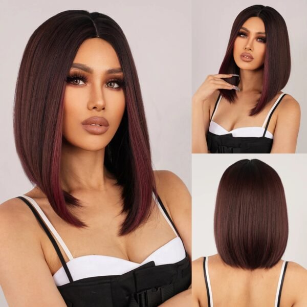 Brown Blonde Ombre Synthetic Wigs Short Straight Bob Wigs for Women Middle Part Lolita Cosplay Natural Hair Heat Resistant Fiber