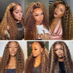Women's Highlight Ombre Lace Front Wig Human Hair Curly Wigs Brazilian Honey Blonde Pre Plucked
