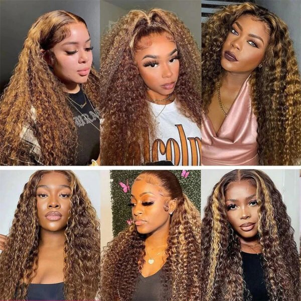 Women's Highlight Ombre Lace Front Wig Human Hair Curly Wigs Brazilian Honey Blonde Pre Plucked