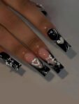 24PCS/1BOX Black French Nail Set with Glitter Love Stars