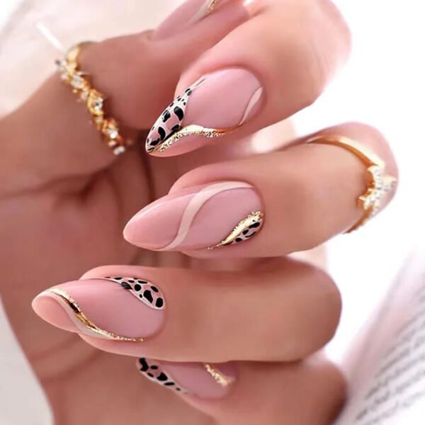 24pcs Full Cover Long False Press On Nails With Designs Light Green Stripe Gradient