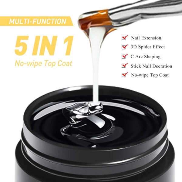 5-in-1 Glue Gel  - Reinforcement Gel, No-Wipe Top Coat, Manicure UV LED Soak Off Nail Gel Varnish for 3D Chrome Design