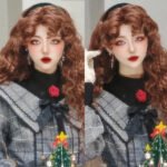 OLACARE Synthetic Long Straight Lolita Wig with Bangs Wig  Mixed Black Red Blonde Cosplay