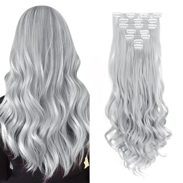 Clip In Hair Extensions 7 PCS Full Head 22-Inch-Long Curly Wavy Synthetic Hair Pieces