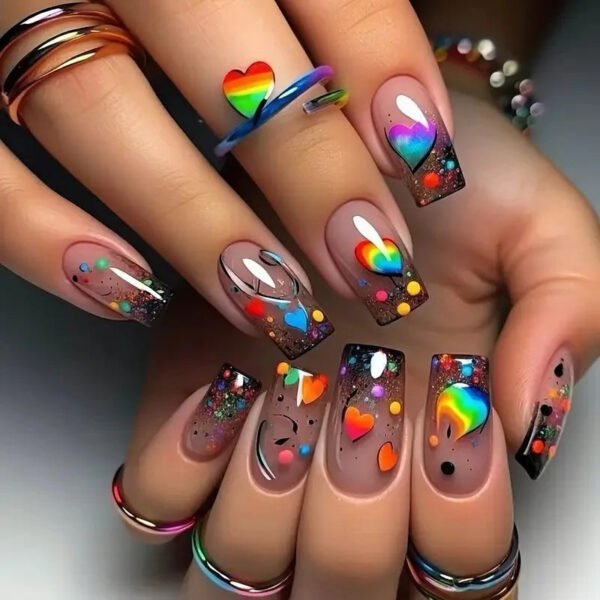 Summer Sweetheart Handmade Press On Nails  Short Coffin  Stars Moon
