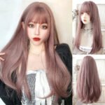 OLACARE Synthetic Long Straight Lolita Wig with Bangs Wig  Mixed Black Red Blonde Cosplay
