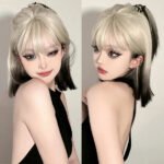OLACARE Synthetic Long Straight Lolita Wig with Bangs Wig  Mixed Black Red Blonde Cosplay