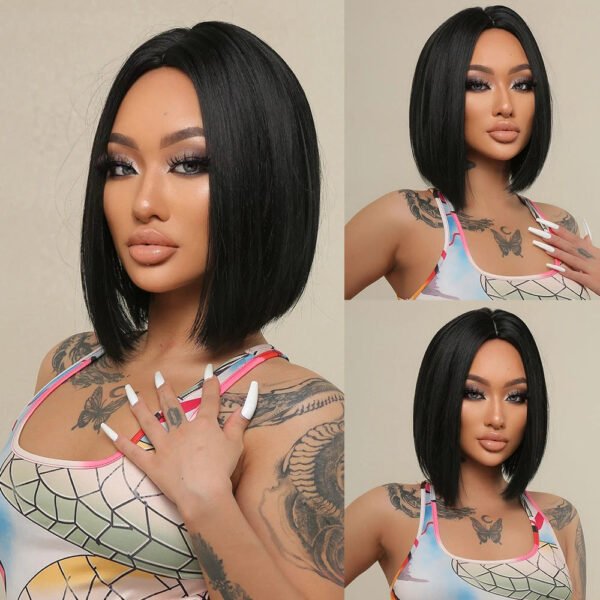 Brown Blonde Ombre Synthetic Wigs Short Straight Bob Wigs for Women Middle Part Lolita Cosplay Natural Hair Heat Resistant Fiber