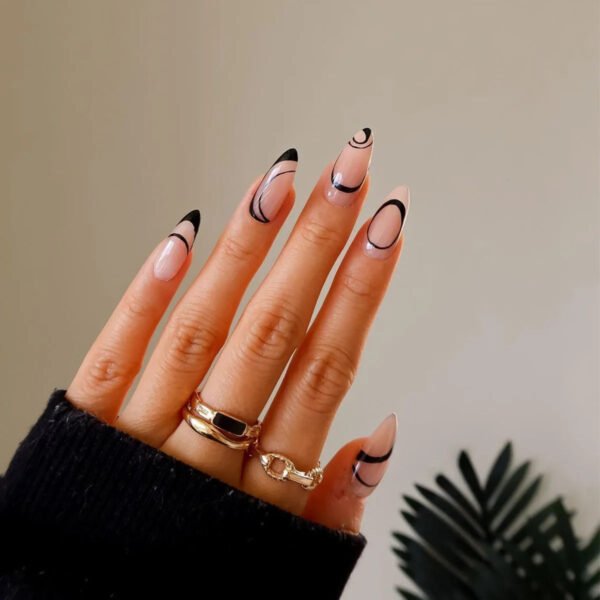 24pcs Full Cover Long False Press On Nails With Designs Light Green Stripe Gradient