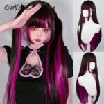 OLACARE Synthetic Long Straight Lolita Wig with Bangs Wig  Mixed Black Red Blonde Cosplay