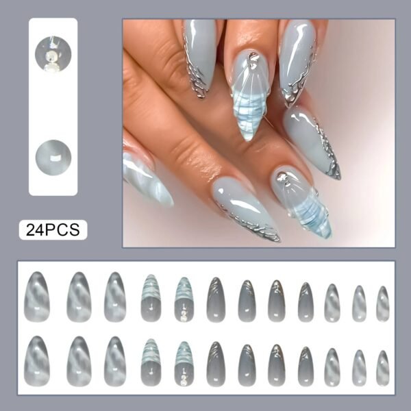 24pcs White Flower Fake Press on Nail Tips Yellow Pink Blush Full Cover Almond Shaped