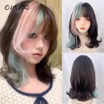 OLACARE Synthetic Long Straight Lolita Wig with Bangs Wig  Mixed Black Red Blonde Cosplay