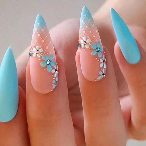 24pcs Full Cover Long False Press On Nails With Designs Light Green Stripe Gradient