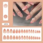 24pcs White Flower Fake Press on Nail Tips Yellow Pink Blush Full Cover Almond Shaped