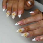 24Pcs French False Press On Nails Purple Edge  Almond Bow Flower Design