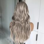 Highlight Ash Platinum Blonde Body Wave Synthetic Lace Front Wig for Women Long Wavy Pre Plucked Heat Resistant Fiber Wig