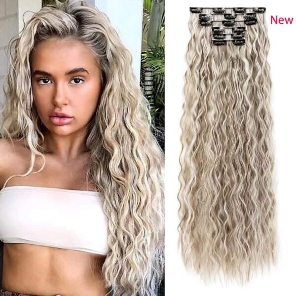 Clip In Hair Extensions 16 Clips 22-Inch-Long Water Wave Full Hair Extension Synthetic