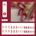24pcs White Flower Fake Press on Nail Tips Yellow Pink Blush Full Cover Almond Shaped