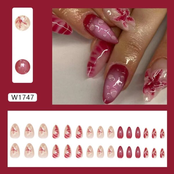 24pcs White Flower Fake Press on Nail Tips Yellow Pink Blush Full Cover Almond Shaped