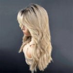 Lace Part Wigs for Women Ombre Ash Honey Blonde Colored Glueless Wigs with Bangs WEar and go 100% Natural Woman"s Wig Synthetic