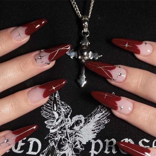24Pcs French False Press On Nails Purple Edge  Almond Bow Flower Design