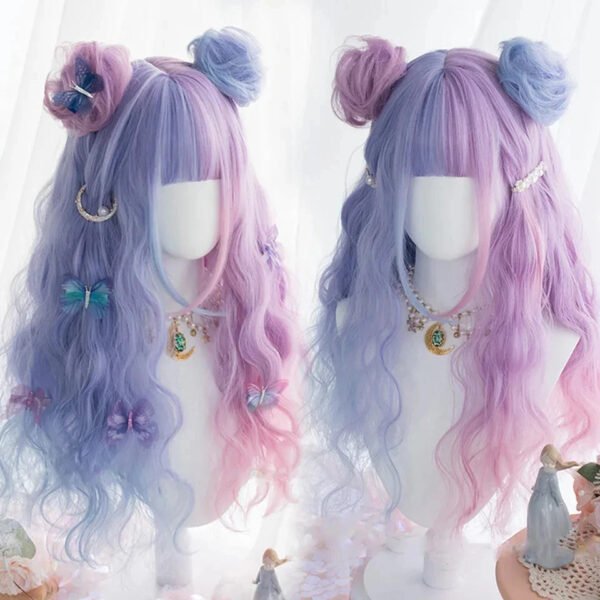 OLACARE Synthetic Long Straight Lolita Wig with Bangs Wig  Mixed Black Red Blonde Cosplay
