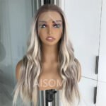 Highlight Ash Platinum Blonde Body Wave Synthetic Lace Front Wig for Women Long Wavy Pre Plucked Heat Resistant Fiber Wig